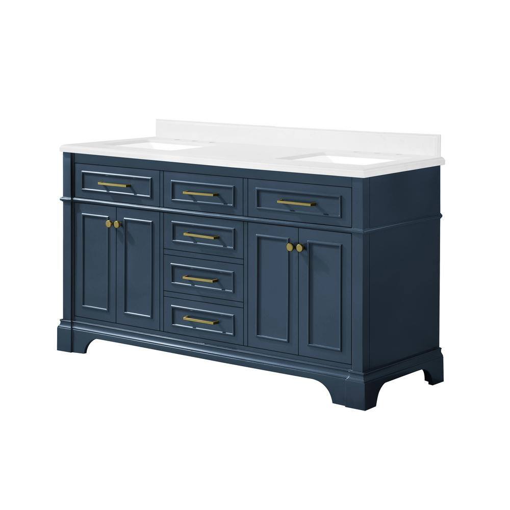 Home Decorators Collection Melpark 60 in. W x 22 in. D x 34.5 in. H Bath Vanity in Grayish Blue with White Cultured Marble Top Melpark 60GB