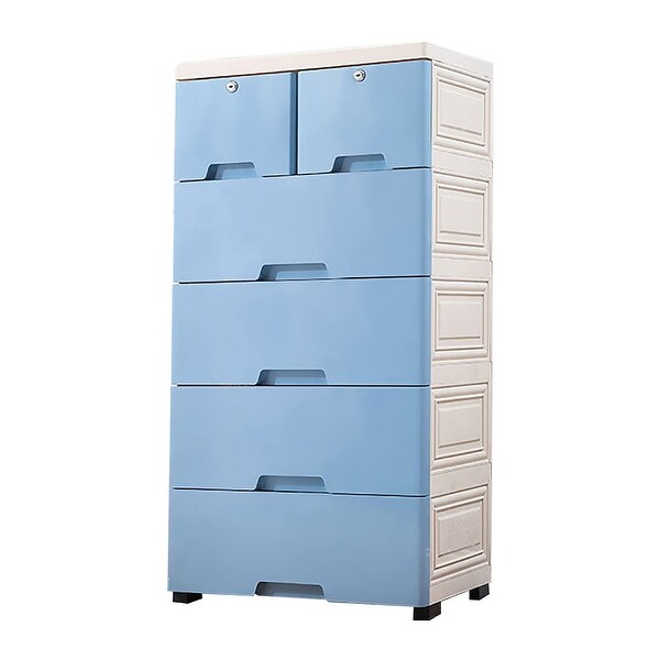 Modern 6 Drawer Dresser， 5 Layers Drawer Chest Storage Cabinet Tall Dresser Organizer with Rolling Wheels， Keys for Clothes - - 37668868