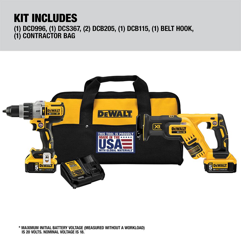 DEWALT 20V MAX* XR Lithium Ion Hammerdrill and Reciprocating Saw Combo Kit (5.0AH packs)