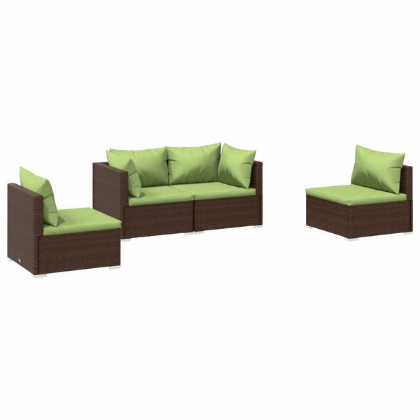 4 Piece Patio Lounge Set with Cushions Poly Rattan Brown - Overstock - 37573939