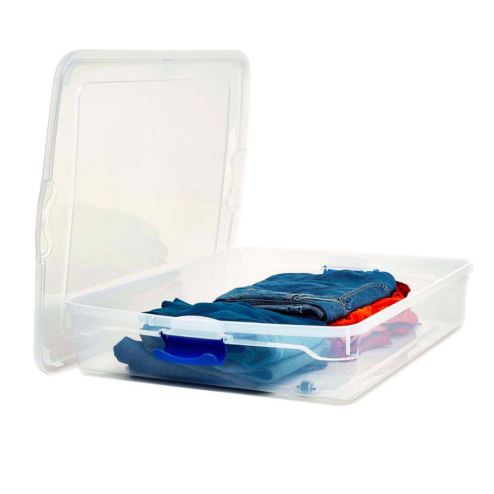 HOMZ Underbed 56 Qt. Secure Latching Clear Plastic Storage Tote Container (2-Pack) 3460CLRDC.02