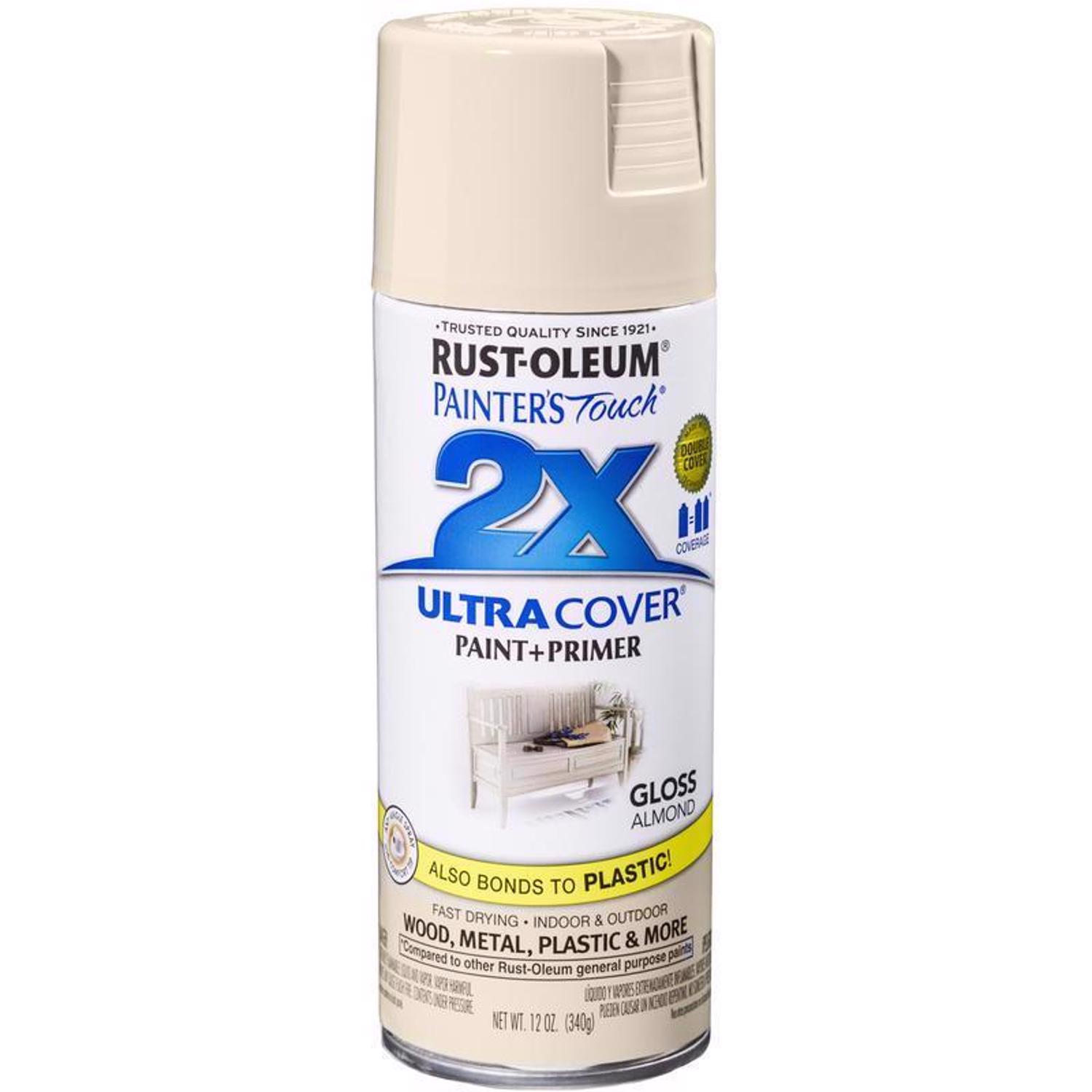 Rust-Oleum Painter\u0027s Touch 2X Ultra Cover Gloss Almond Paint+Primer Spray Paint 12 oz