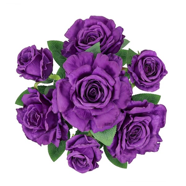 Set of 2 Purple Artificial Grand Rose Flower Stem Bush Bouquet 22in