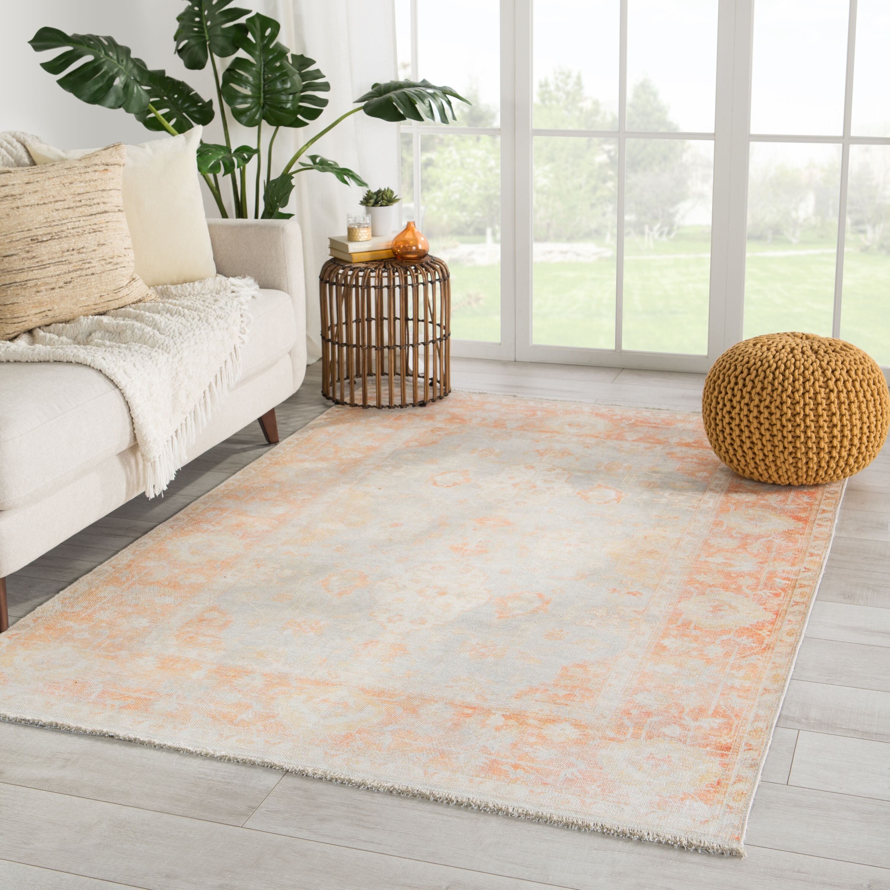 Patrin Oriental Orange & Light Gray Area Rug