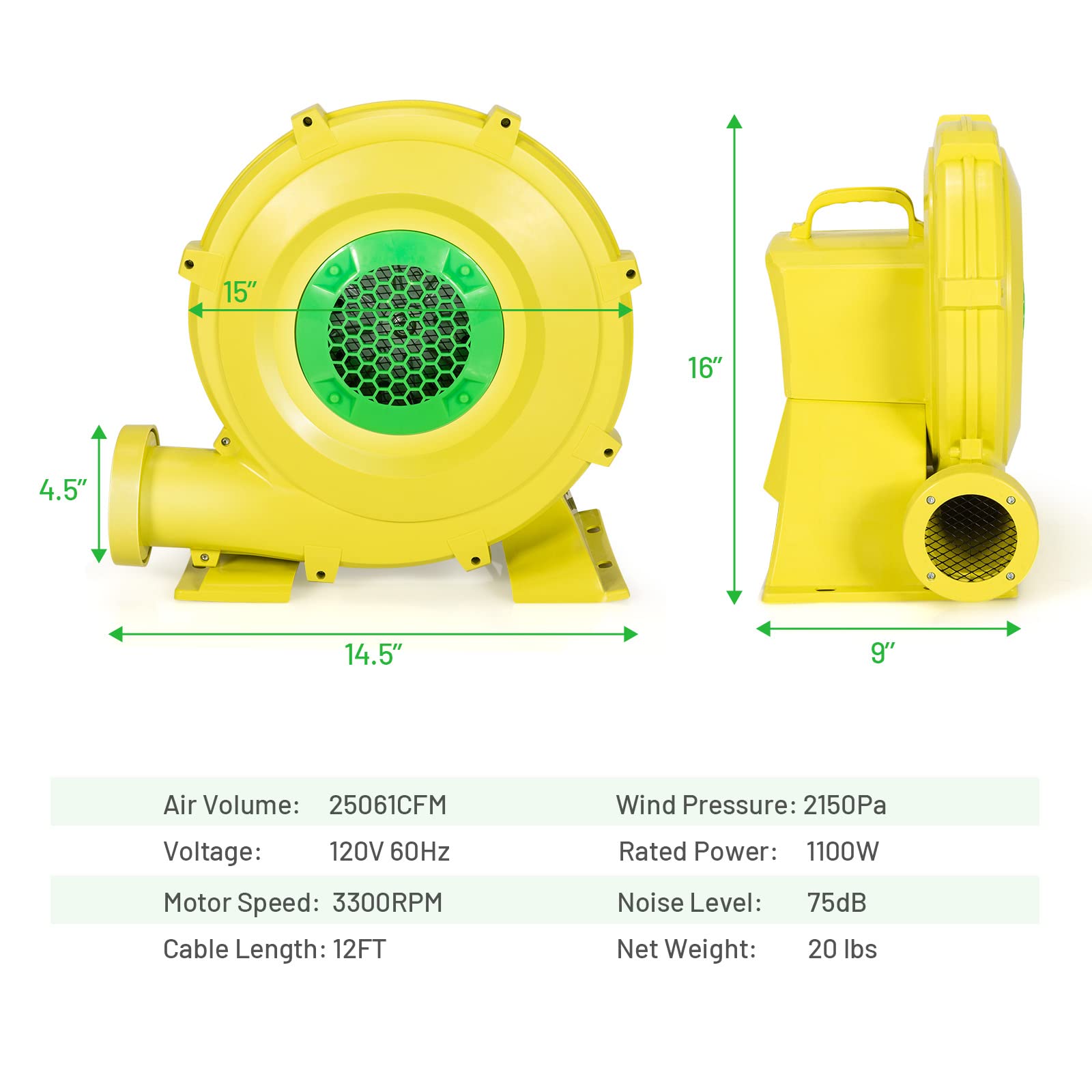 Costzon Air Blower, Pump Fan Commercial Inflatable Bouncer Blower (1100 Watt 1.5HP)