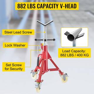 VEVOR Pipe Jack Stand wCasters 882 lbs. V Head Pipe Stand Adjustable Height 23.6 in. 42.5 in. Folding Pipe Stands 18-12 in. GJGJXDL1107BVAEUYV0