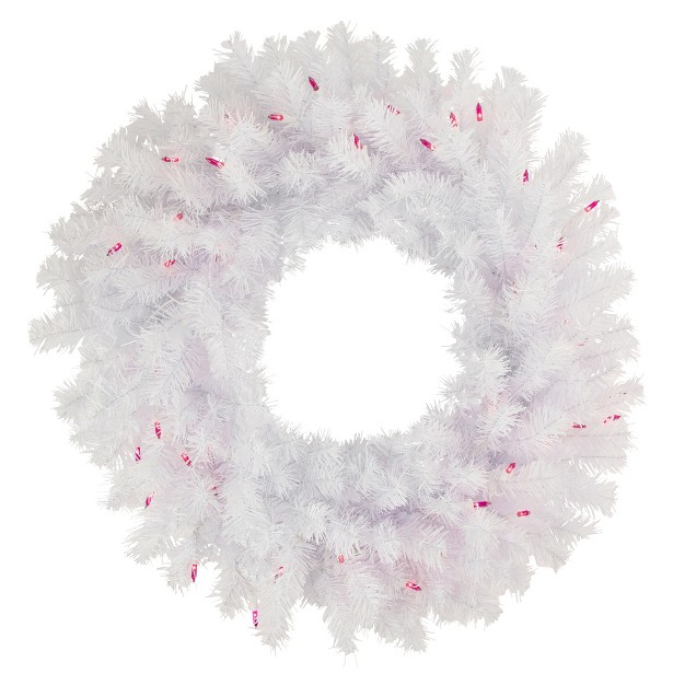 Northlight Pre lit Geneva White Spruce Artificial Christmas Wreath 24 inch Pink Lights