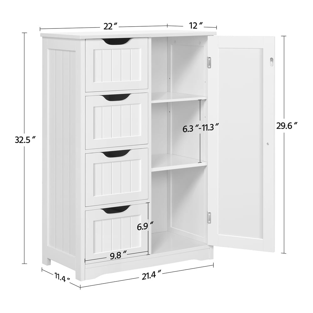 Wooden Bathroom Floor Cabinet Free Standing Storage Organizer White