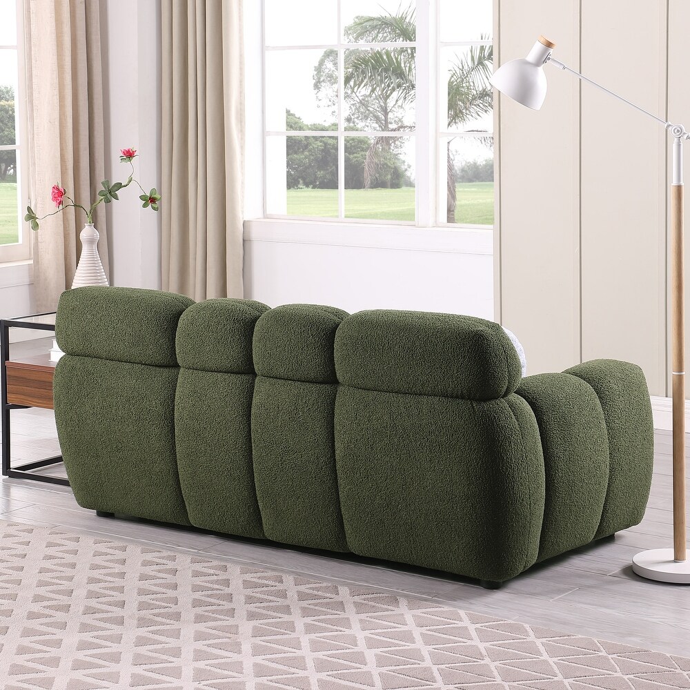 Boucle Loveseat Sofa Marshmallow Lounge Loveseat Sofa with Rolled Arms and Split Back  for Living Room Settee Chair  Olive Green