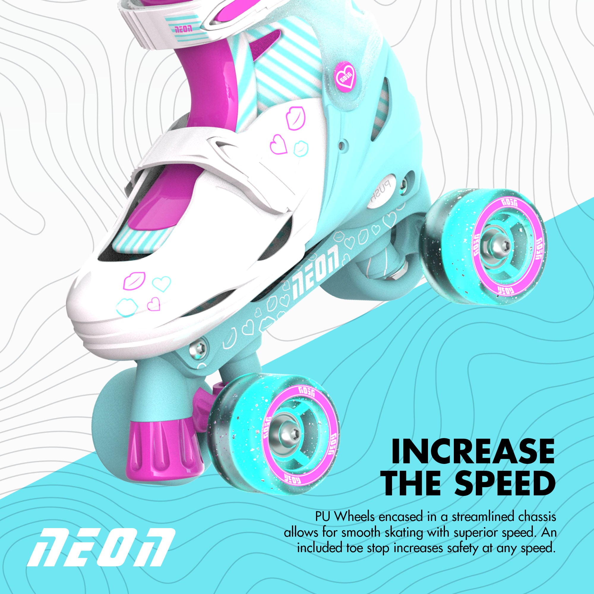 Neon Combo 2-in-1 Kids Skates Inline and Quad - Unisex, One Pair, Size 12-2 Adjustable, Pink/ Green