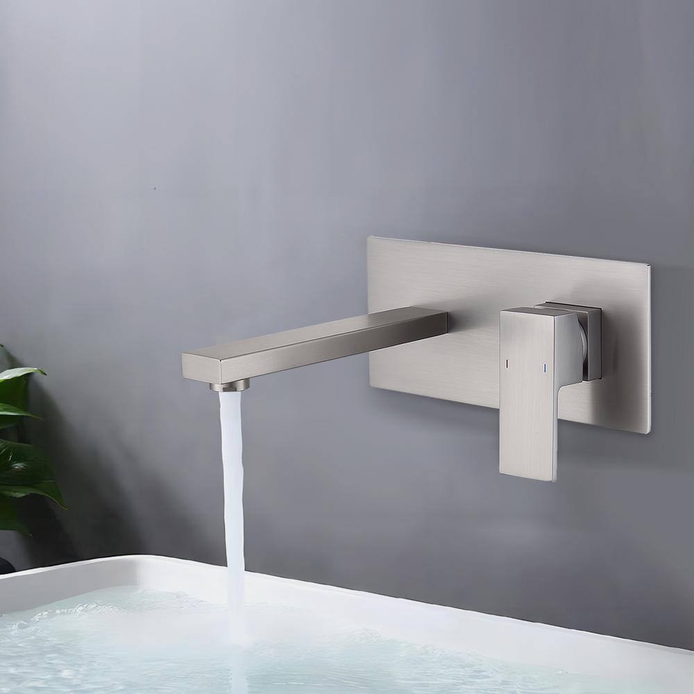 UPIKER Modern Single Handle Wall Mounted Bathroom Faucet with 2 Holes Brass Rough-in Valve in Brushed Nickel UP2302BFB6002MT