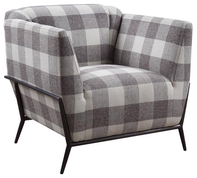 Bowery Hill Contemporary Plaid Accent Chair in Cherry   Midcentury   Armchairs And Accent Chairs   by Homesquare  Houzz