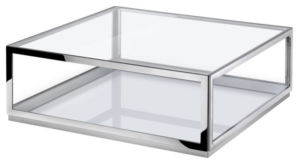 Modrest Weller Modern Glass  ampStainless Steel Coffee Table in Silver/Clear   Contemporary   Coffee Tables   by Homesquare  Houzz