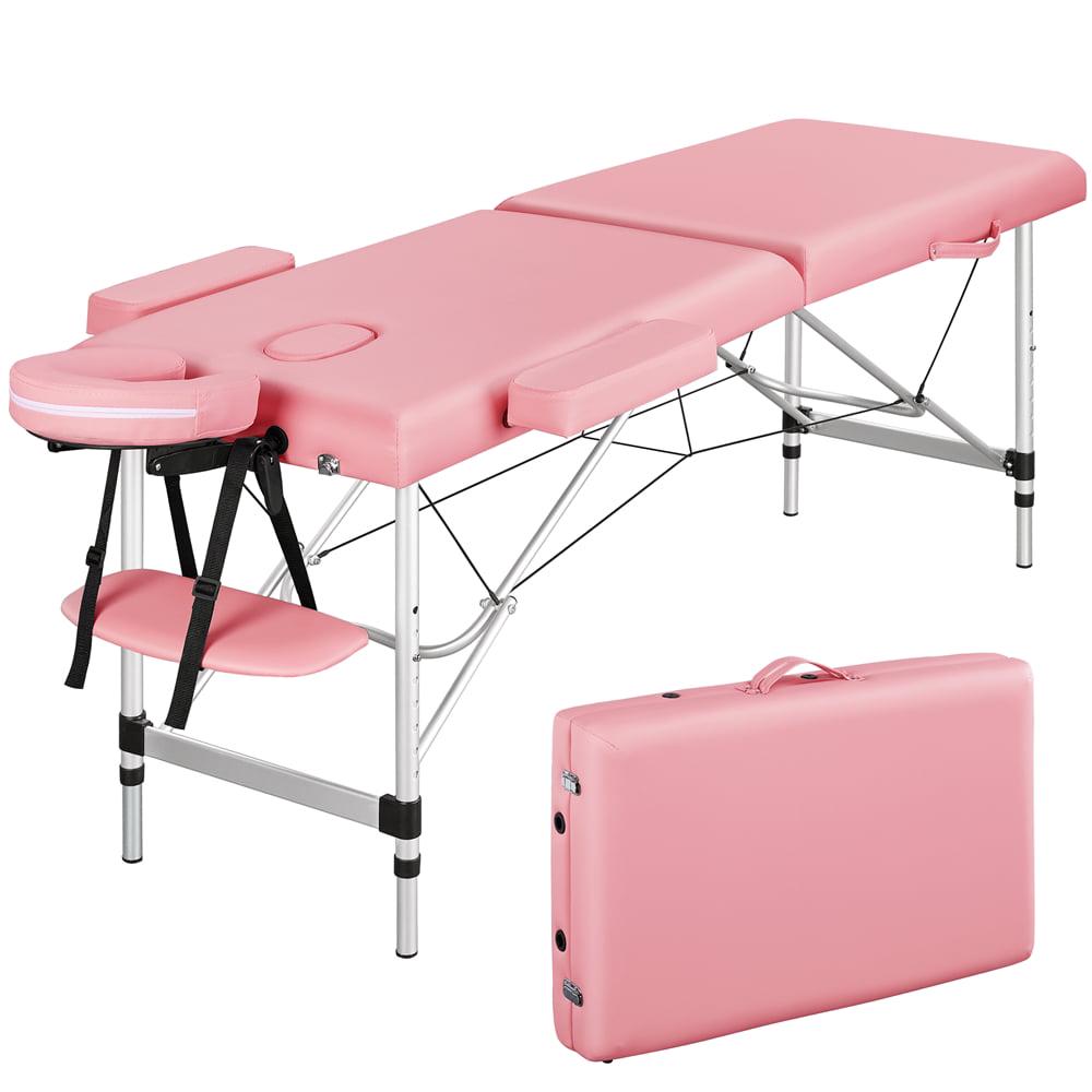 SmileMart 2-Fold Portable Massage Table with Headrest/Armrest/Hand Pallet， Pink