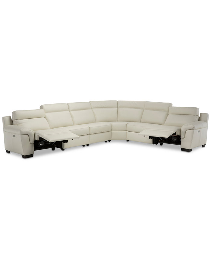 Furniture Julius 150 II 6-Pc. Leather Sectional Sofa With 2 Power Recliners Power Headrests and USB Power Outlet