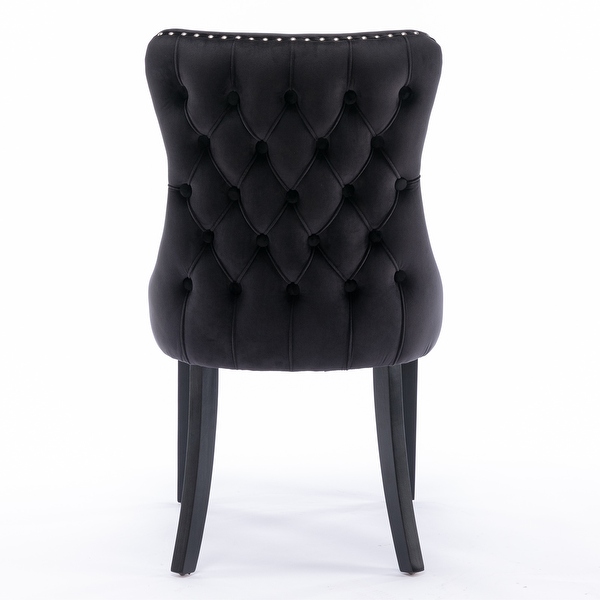 Modern Furniture， Velvet Upholstered Wing-back Set of 2 Dining Chair with Backstitching Nailhead Trim and Solid Wood Legs