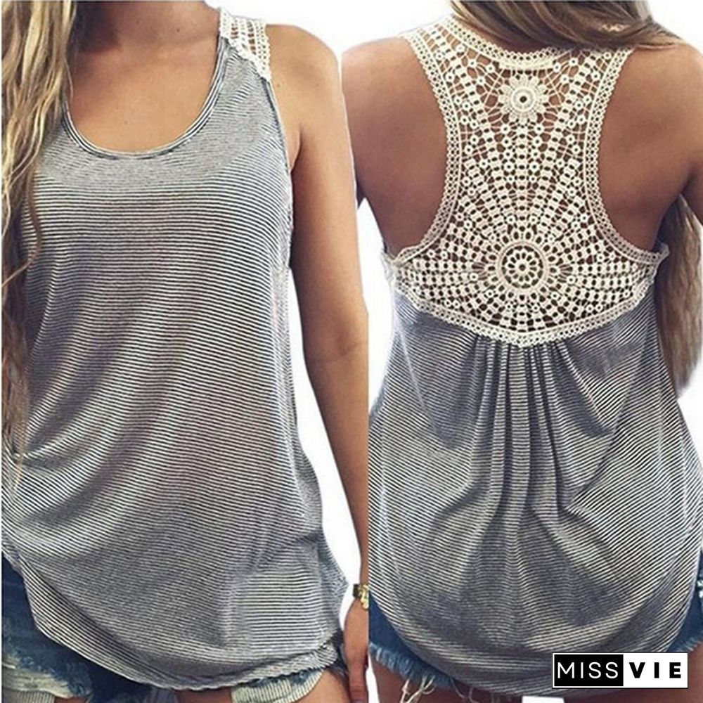 Fashion Women Summer Lace Vest Top Sleeveless Casual Tank Blouse Tops T-Shirt Fashion