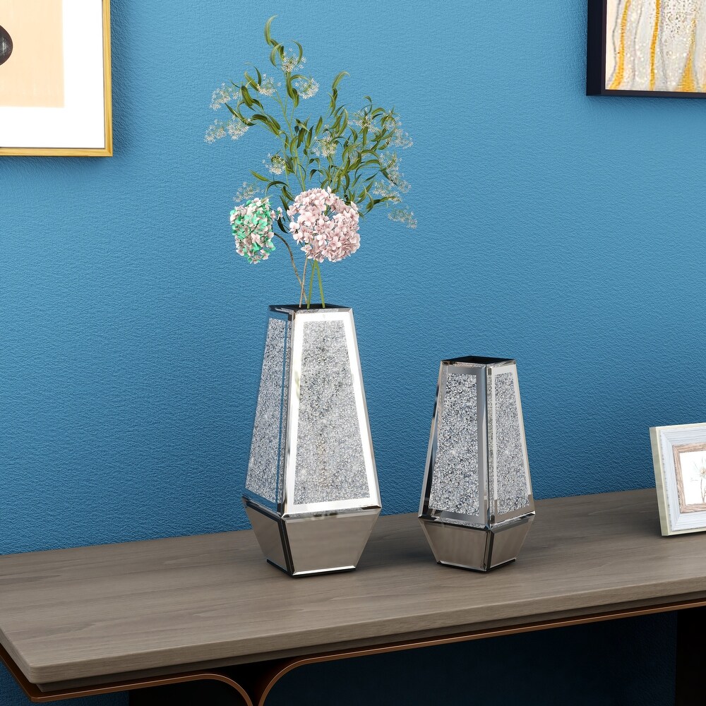 Crushed Diamond Mirrored Vases Set of 2