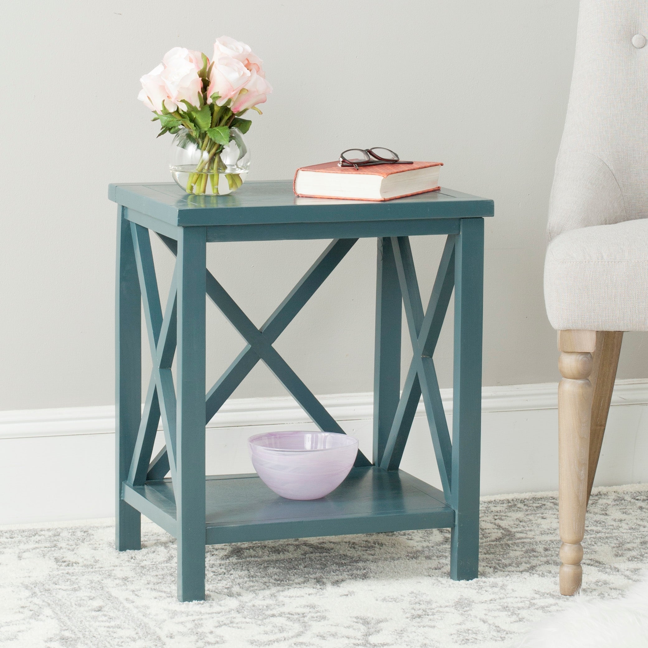 SAFAVIEH Candence Teal Cross Back End Table - 18.1