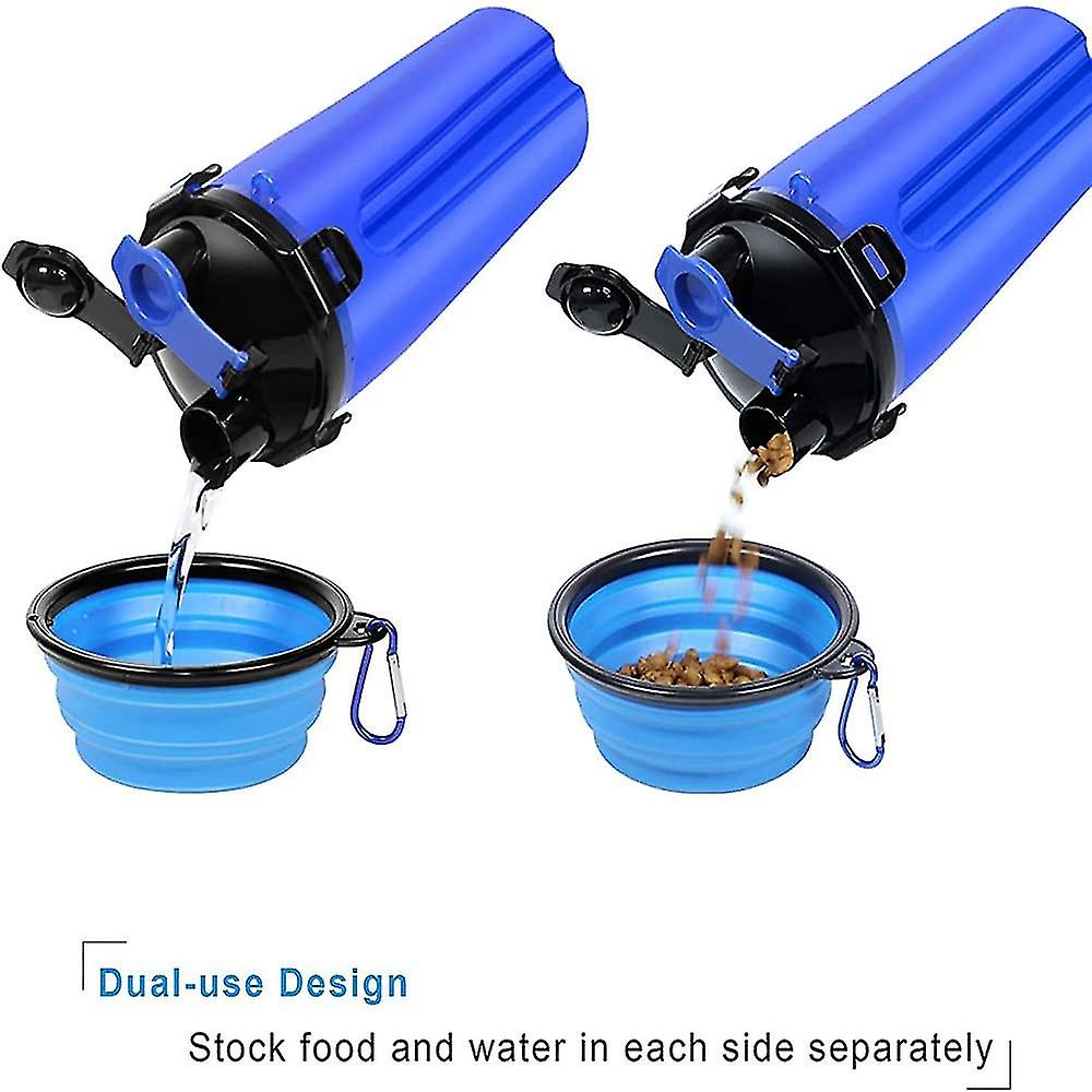 Miman Portable Dog Water Bottle.with 2 Collapsible Bowls.2 In 1 Water Bottle And Food Blue