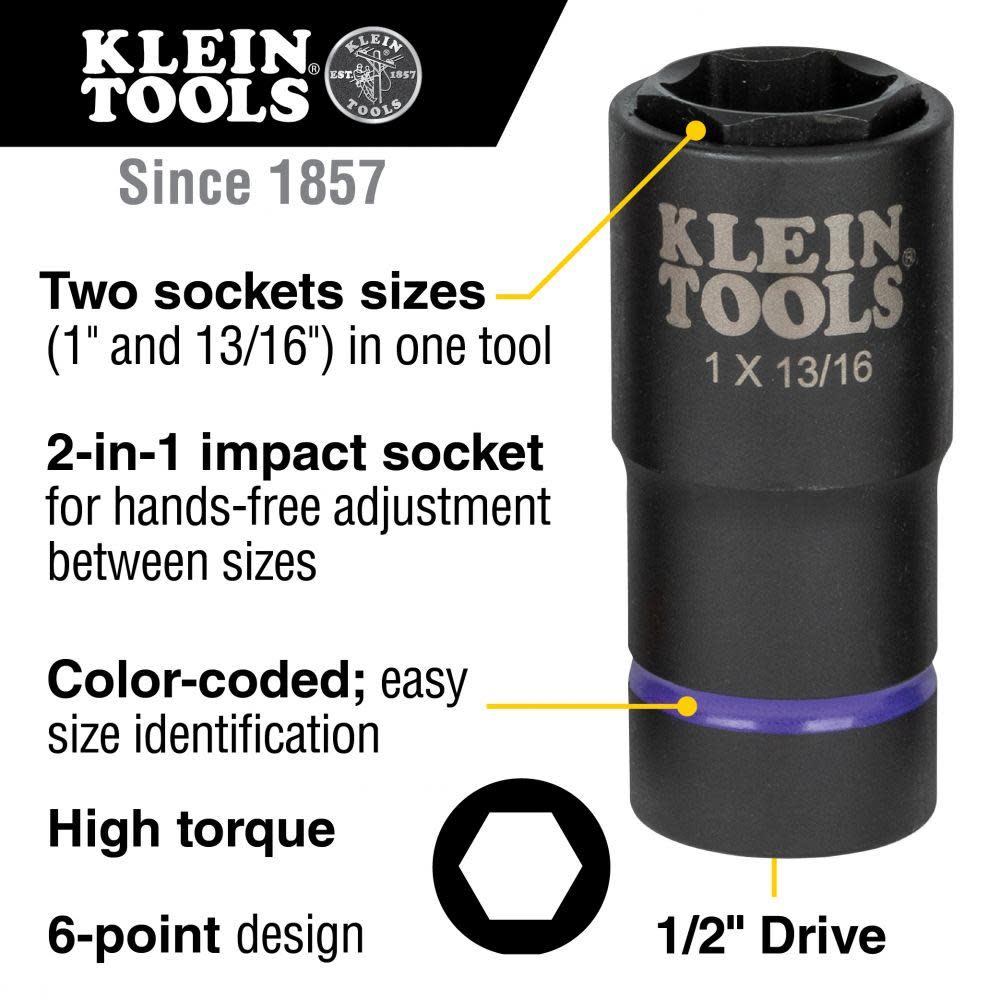 Klein 2-in-1 Socket 1 X 13/16 6 Pt