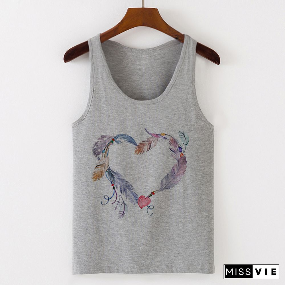 Summer Tank Tops Heart Flower Love Graphic Print Ladies Sexy Vest Camisole Women Tops Tee Tshirt Female Casual Loose Sleeveless