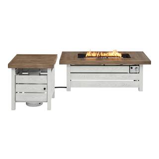 Home Decorators Collection Sunbury 48 in. Steel White Low Profile Wood-Look Tile Top LP Gas Fire Pit with Tank Holder 2333FP-4