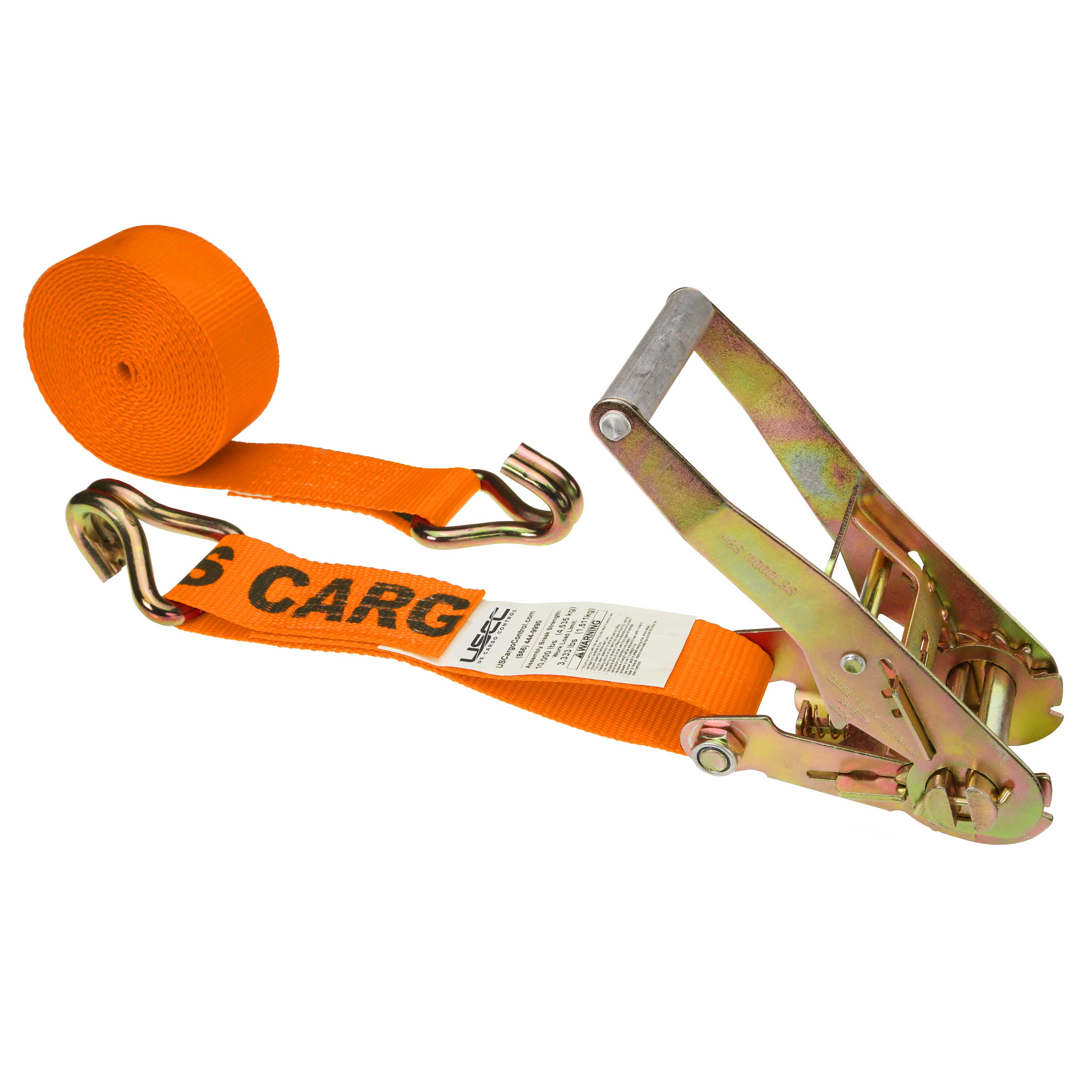 2" x 30' Orange Ratchet Strap w/ Double J Hook