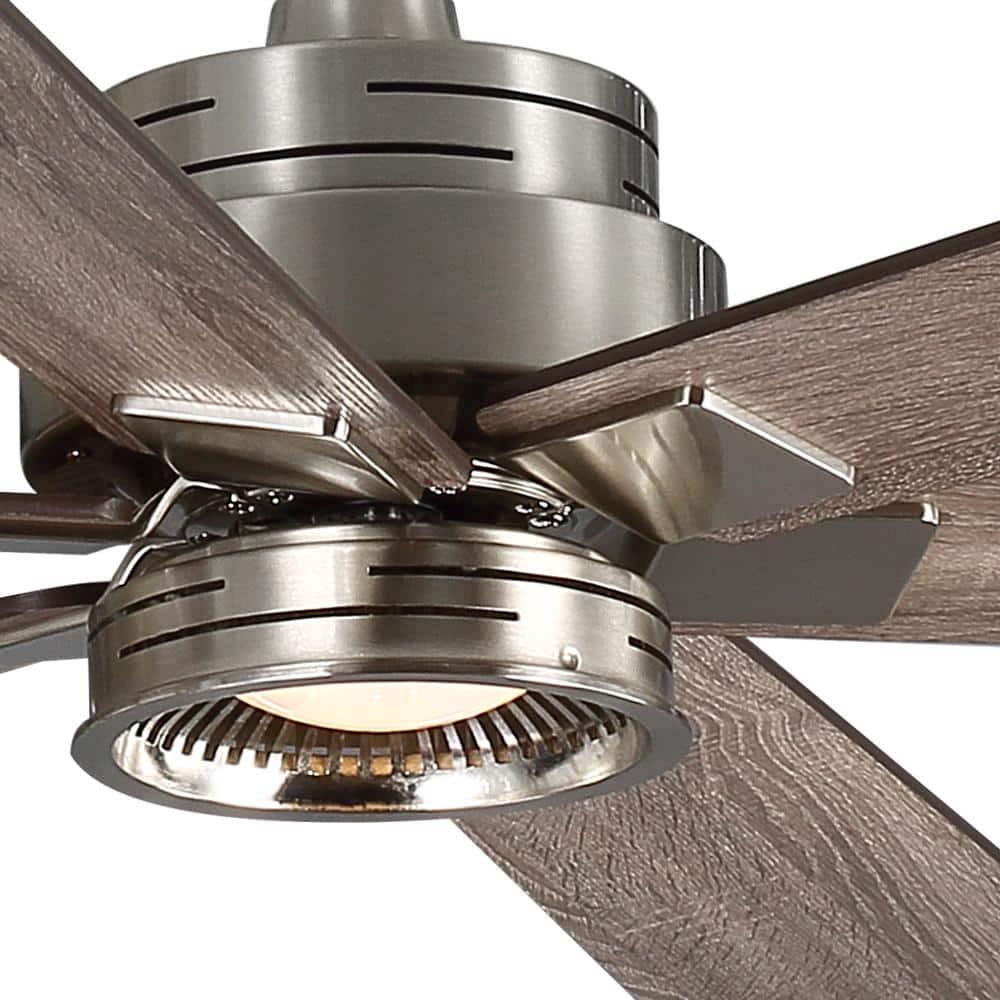 Home Decorators Collection Statewood 70 in Indoor LED Brushed Nickel Ceiling Fan with Light Kit Downrod Remote Control and 6 Reversible Blades