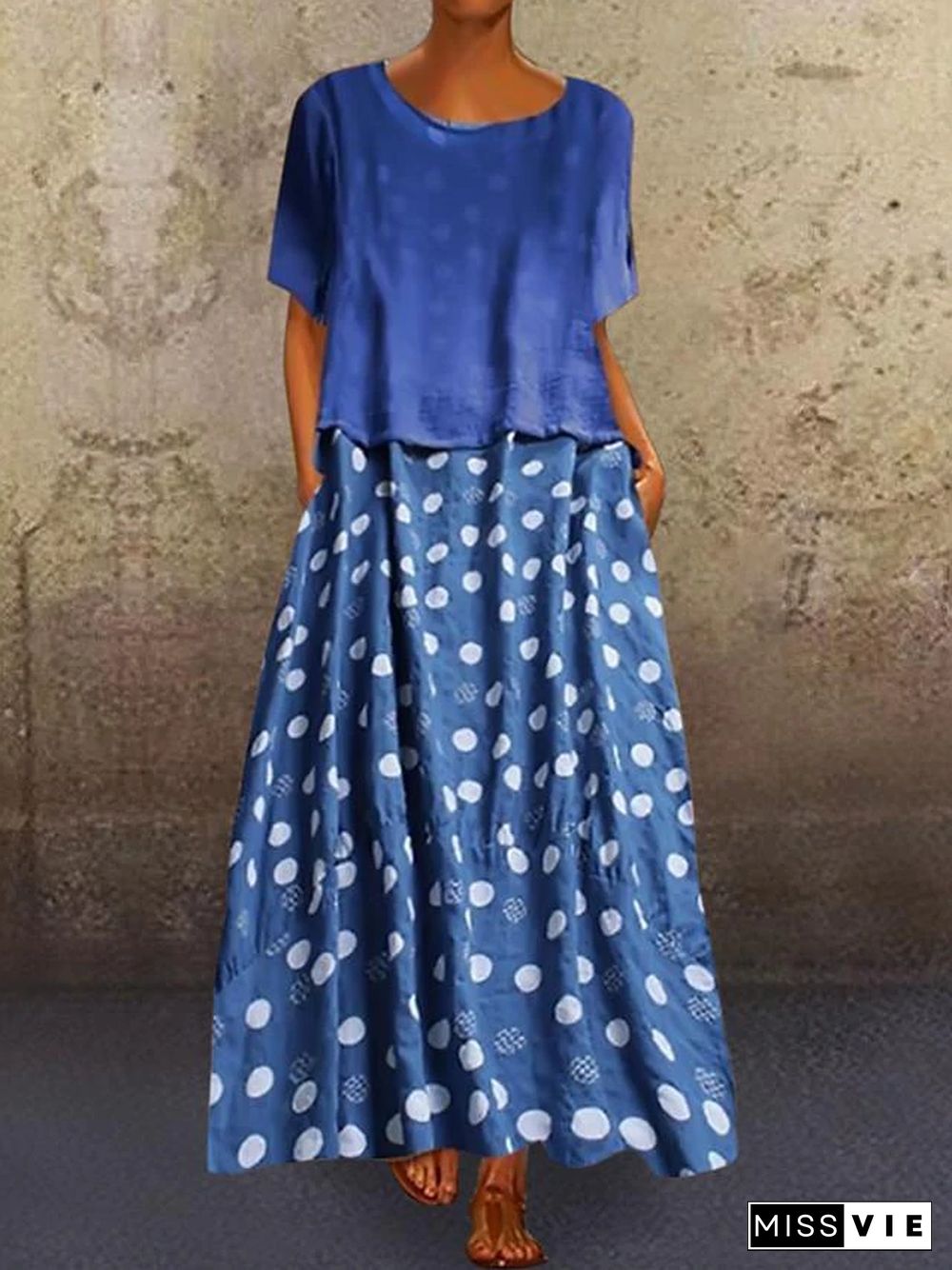 Women's Loose Maxi long Dress Short Sleeve Polka Dot Print Spring & Summer Hot Plus Size Abaya Black Blue L XL XXL 3XL 4XL 5XL Black Dresses