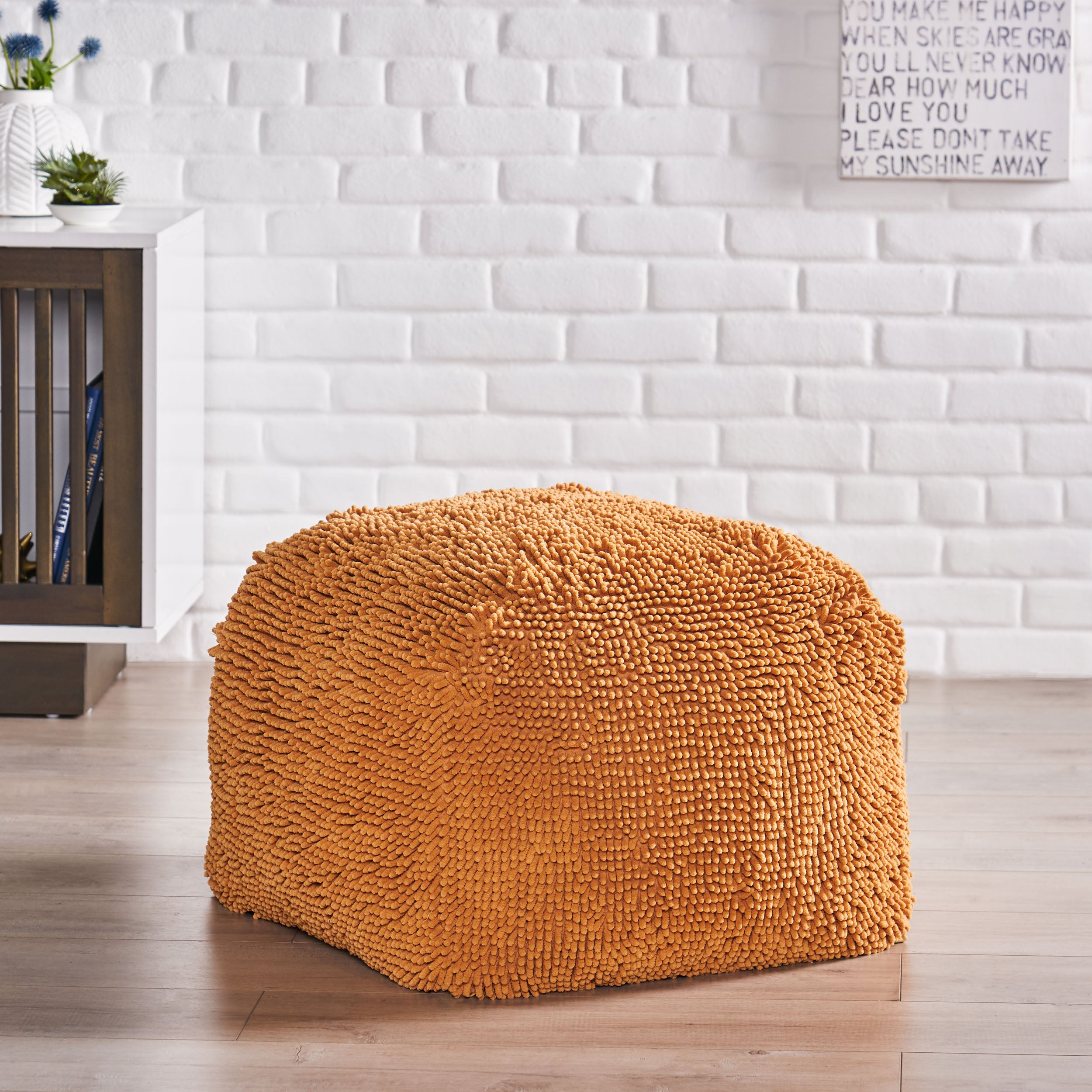 Statham Modern Microfiber Chenille Square Pouf