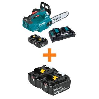 Makita LXT 14 in. 18V X2 (36V) Brushless Top Handle Electric Battery Chainsaw Kit (5.0Ah) with bonus 18V LXT 5.0 Ah (2-Pk) XCU08PT-BL18502