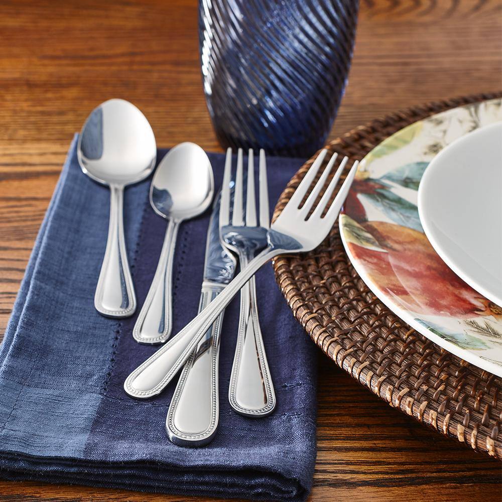 RiverRidge Home Beaded 46-Piece Silver Stainless Steel Flatware Set (Service for 8) 10‐171