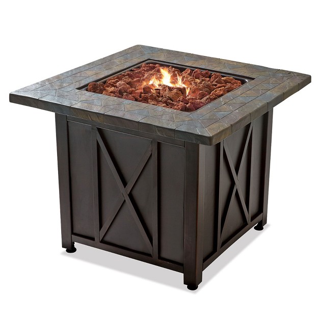 Endless Summer 30 Inch Square 30 000 Btu Liquid Propane Gas Outdoor Fire Pit Table W Push Button Ignition Lava Rock amp Steel Fire Bowl Bronze