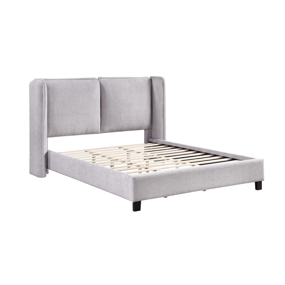 Janna Modern Boucle Fabric Queen size Platform Bed with Wingback Headboard by Furniture of America