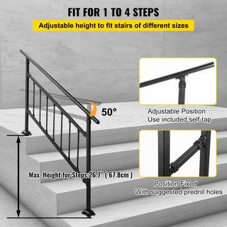 VEVOR Outdoor Stair Railing Fits for 3 to 4 Steps Adjustable Exterior Stair Railing Wrought Iron Handrail TZFGZXSLZFSD4JWFNV0