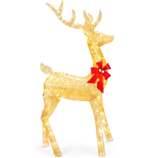 Best Choice Products 5ft Pre lit Reindeer Yard Christmas Decoration Gold Holiday Deer W 150 Lights Stakes Zip Ties