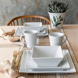 Over and Back 32-Piece White Porcelain Dinnerware Set (Service for 8) 933938