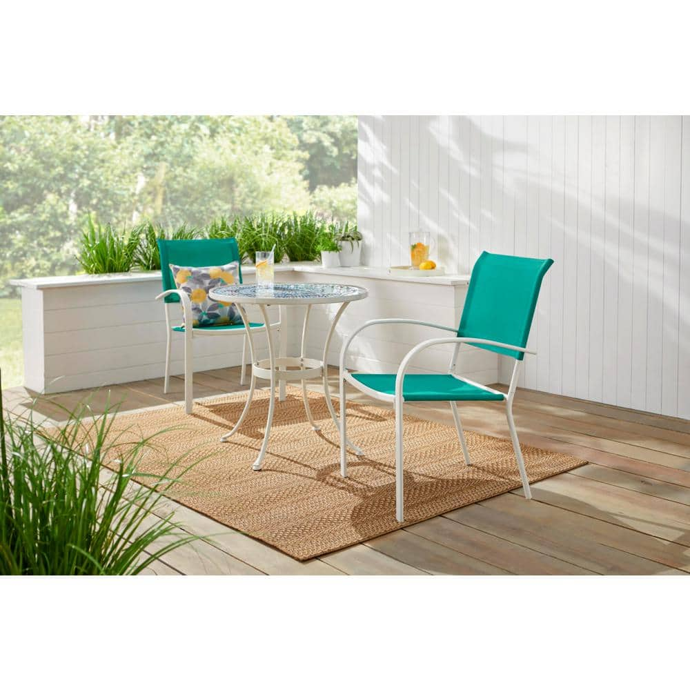 StyleWell Mix and Match Stationary Stackable Steel Split Back Sling Outdoor Patio Dining Chair in Emerald Coast Green (2-Pack) FCS70391G2PKWEC