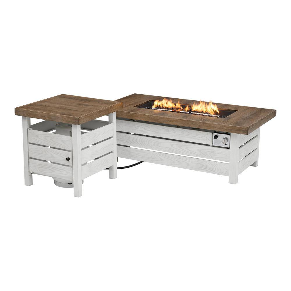 Home Decorators Collection Sunbury 48 in. Steel White Low Profile Wood-Look Tile Top LP Gas Fire Pit with Tank Holder 2333FP-4