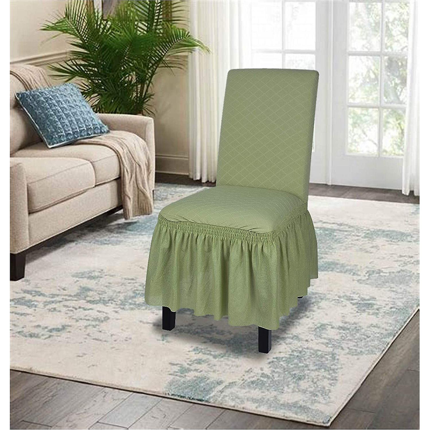 Curuyan Stretchy Universal Chair Covers With Skirt Removable Washable Chair Cover Slipcover For Dining Kitchen Home Decor (light Green)