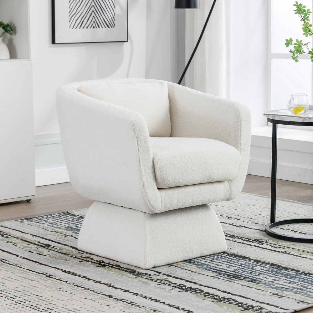 Boucle Upholstered Swivel Accent Arm Barrel Chair for Living Room