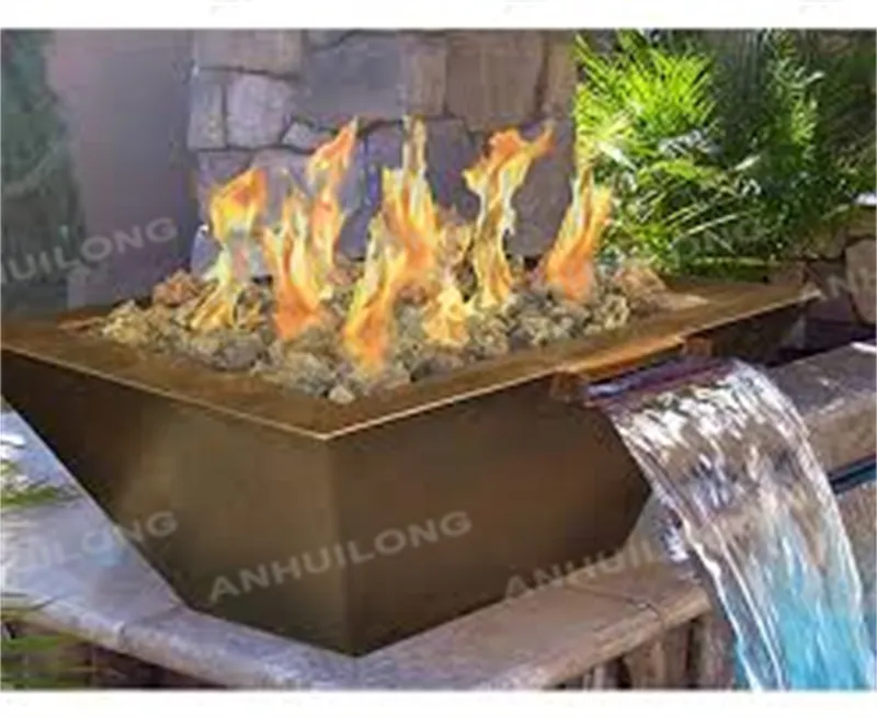 Outdoor Corten steel fire fountain top fires Water and fire Features for swimming pools