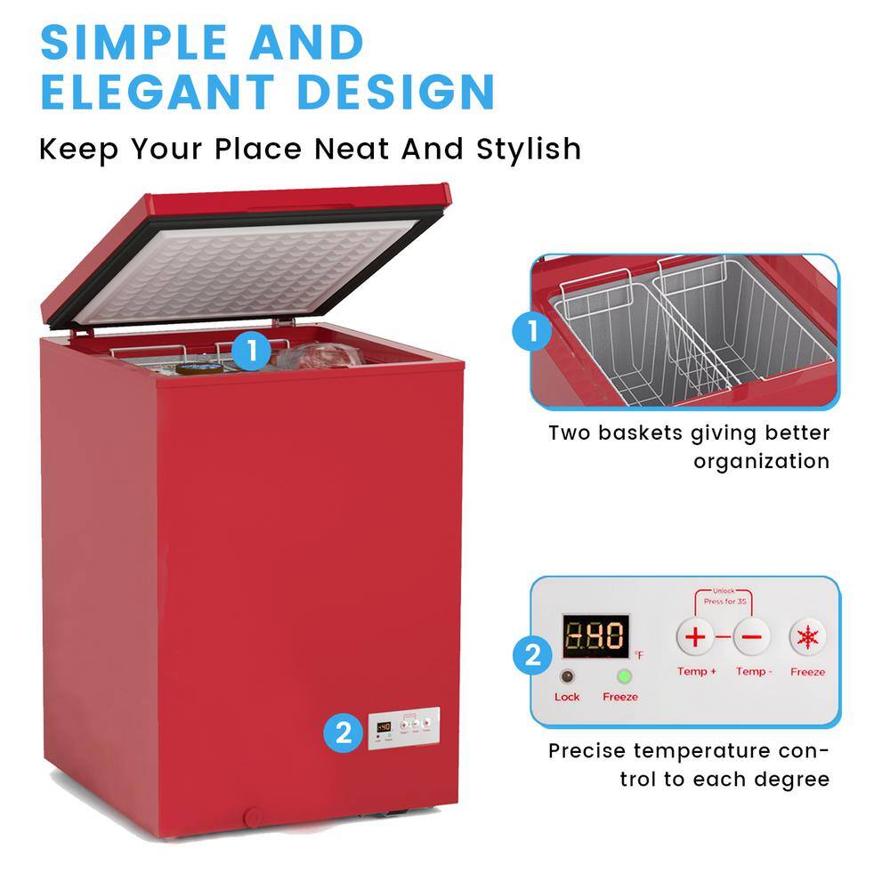 Edendirect 21.8 in. W 3.5 cu. Ft. Manual Defrost Chest Freezer Free-Standing Top Door Freezer in Red HKRED031701