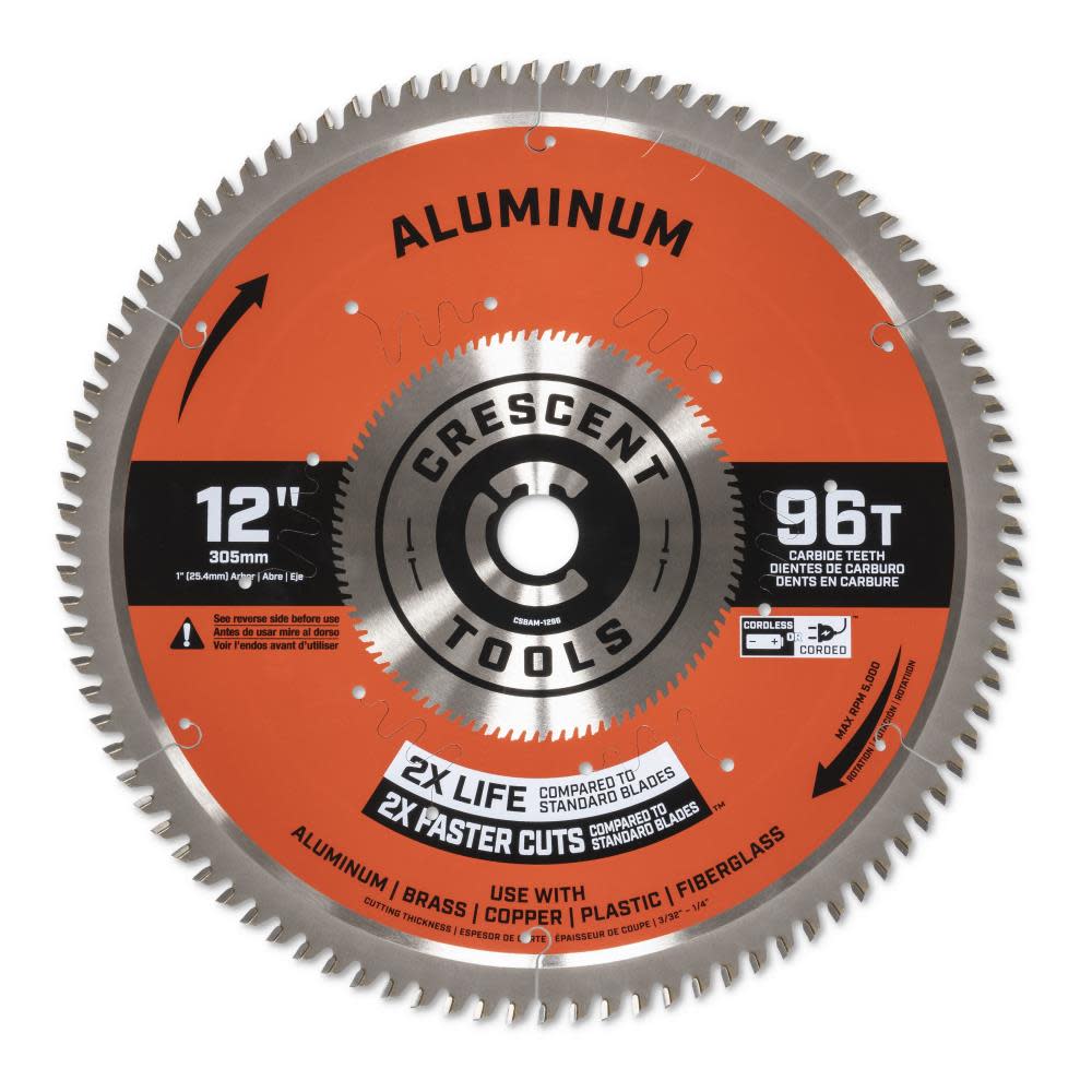 CRESCENT Circular Saw Blade 12 x 96 Tooth Medium Aluminum ;