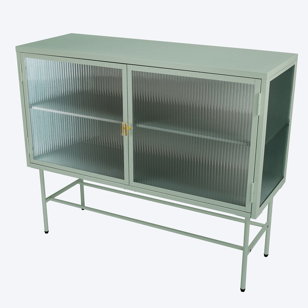 Sideboard Storage Cabinet With Two Fluted Glass Doors