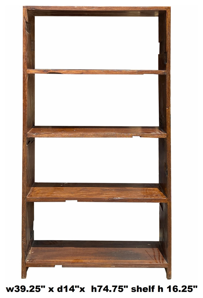 Rustic Raw Old Wood Open Shelf Brown Bookcase Display Cabinet Hcs6932   Farmhouse   Bookcases   by Golden Lotus Antiques  Houzz