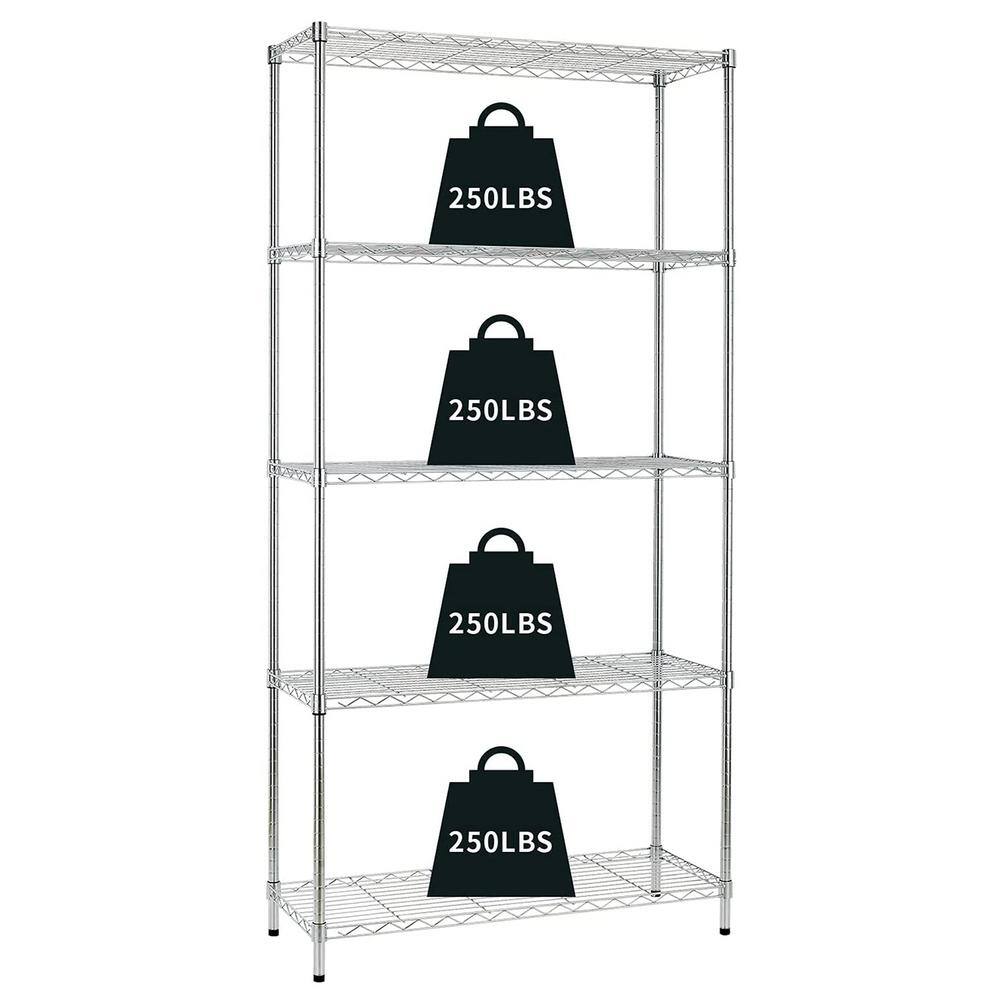 Chrome 5-Tier Adjustable Heavy Duty Metal Wire Shelving Unit (36 in. W x 72 in. H x 14 in. D) shelve-248