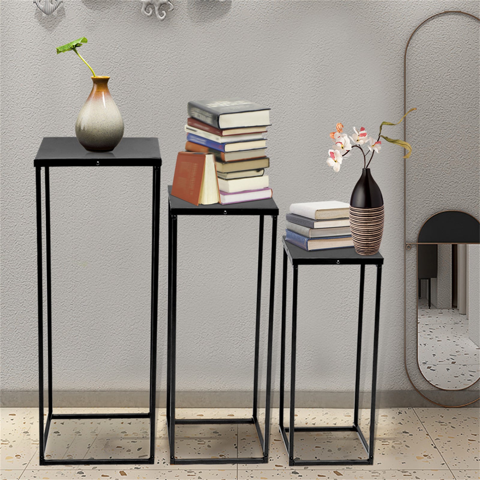 Miumaeov 3Pcs Metal Stand Balcony Patio Flower Pot Bonsai Book Storage Rack