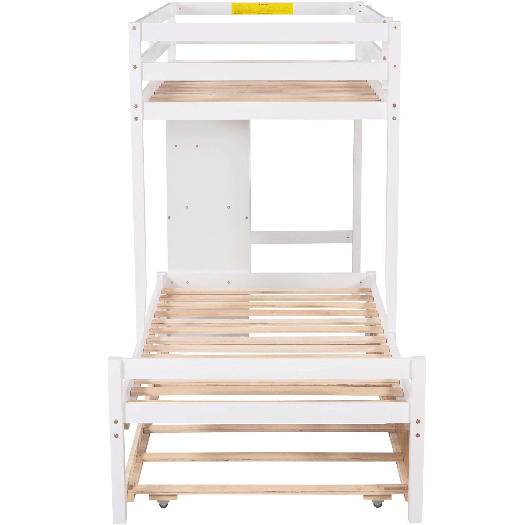 EUROCO Twin over Twin Bunk Bed with Desk and Trundle for Kids Bedroom, White